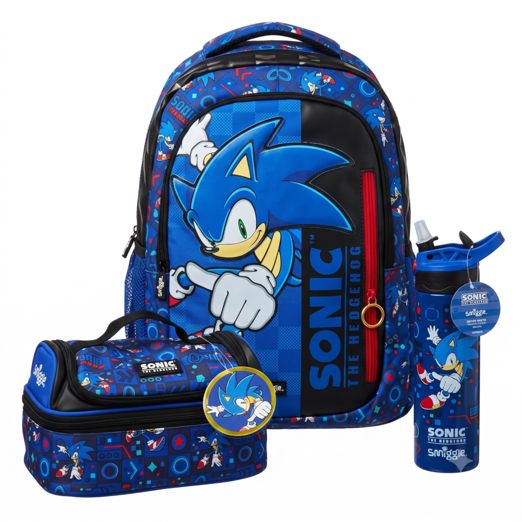 Smiggle Backpack - Sonic - Size 17 - 3 Pieces Bundle