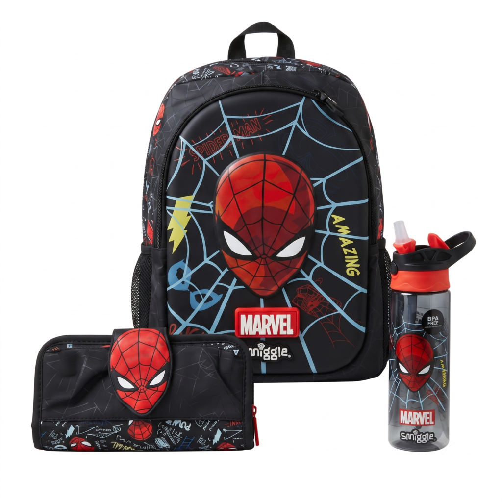 Smiggle Backpack - Spiderman - Size 17 - 3 Pieces Bundle