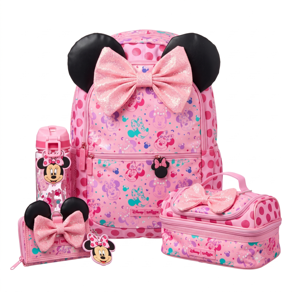 Smiggle Backpack - Pink Minnie - Size 17 - 4 Pieces Bundle