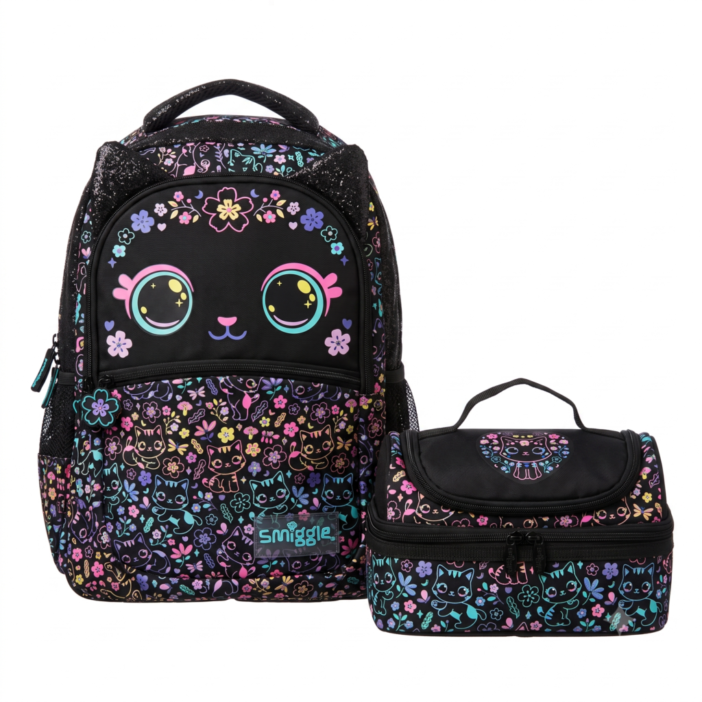 Smiggle Backpack - Black Eclipse - Size 17 - 2 Pieces Bundle