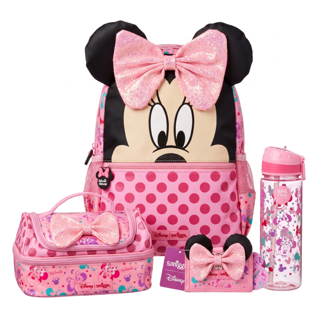 Smiggle Backpack - Minnie Pink - Size 15 - 4 Pieces Bundle