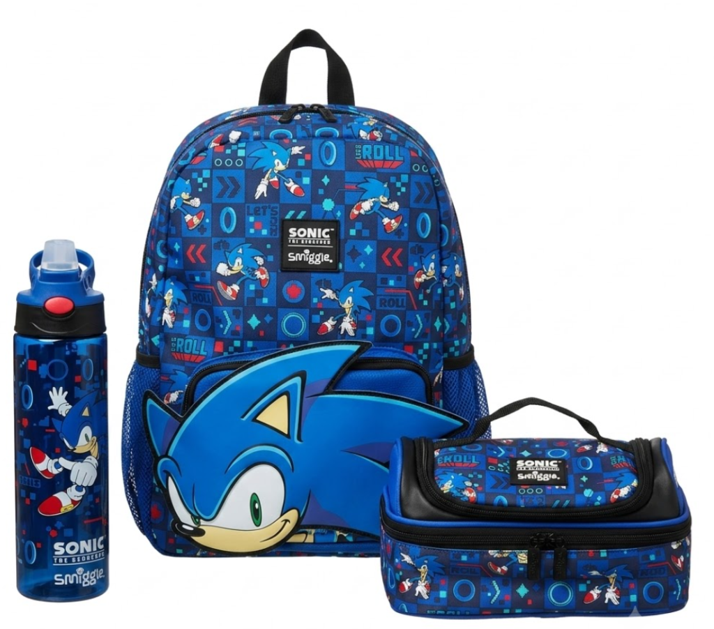 Smiggle Backpack - Sonic - Size 15 - 3 Pieces Bundle